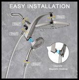 High Pressure Rain Shower Head: Upgrade Shower Heads with Handheld Spray Combo with Fixed Showerhead and 10 Sprays Handheld Shower Head, Detachable Showerheads Built-in Magnetic Docking and Power Jets