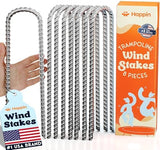 Happin® Ultra Strong Trampoline Stakes Anchors High Wind, Ground Anchors Heavy Duty, Trampoline Tie Down Anchor Kit, Ground Stakes Galvanized Steel, Trampoline Accessories, U Shaped (8 Pack, Silver)