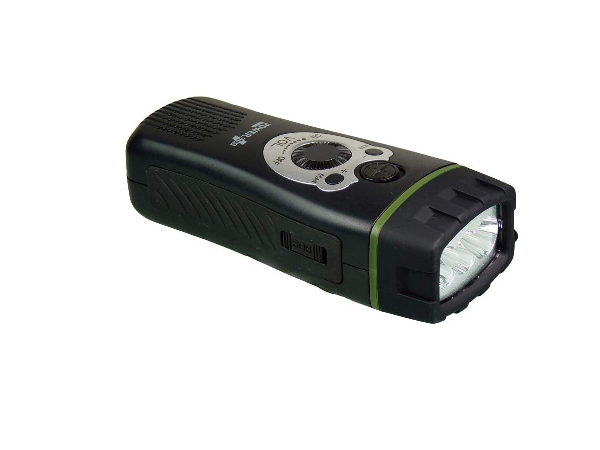 POWERplus Wolf Dynamo FM Scan Radio Flashlight, Steel, Black