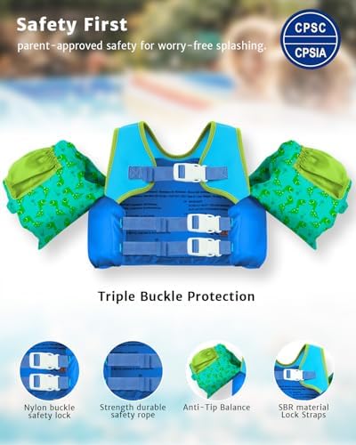 Toddler Swim Vest for 1-3-5,6,7,8,9 Years Old, Puddle Pool Floats Kids Jumper 20-30-50-60-70 Pounds, Swimming Arm Floaties with Shoulder Harness Arm Wings for Swimmies, Toddlers, Boys, Girls
