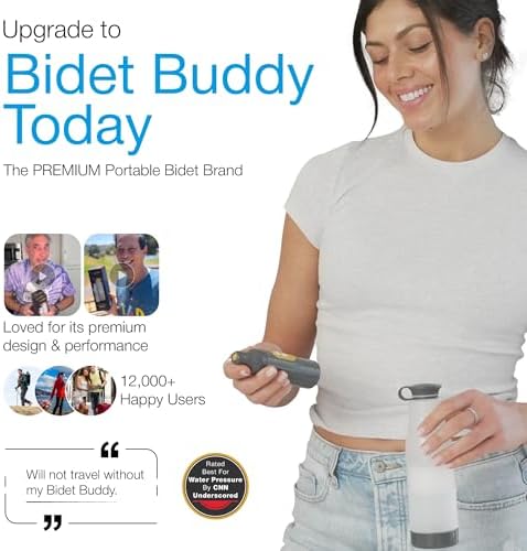 BIDET BUDDY® PureJet Portable Bidet for Travel | 400ml/min Flow | 500mAh Battery | 550ML Bottle | IPX7 Waterproof | USB-C Charging | Compact & High-Powered with Strong Pressure (Grey)