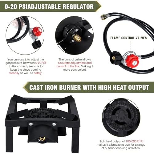 BESTFIRE Propane Burner,100,000 BTUs High Pressure Single Propane Stove with 4.1ft 0-20Psi Adjustable Hose with Regulator,Gas Stove for Outdoor Cooking, Turkey Fry, Seafood Boil