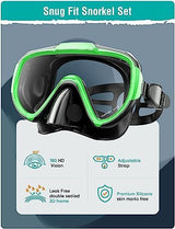 Snorkel Set Adults Snorkeling Gear Anti-Fog Panoramic View Swim Mask Dry Top Snorkel Kit with Carry Bag for Snorkeling Scuba Diving Swimming Travel