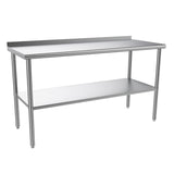 ROVSUN 60'' x 24'' Stainless Steel Table for Prep & Work,Commercial Worktables & Workstations, NSF Heavy Duty Metal Table with Adjustable UnderShelf & Backsplash for Kitchen,Restaurant,Home,Hotel