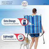 Rio Brands Portable Folding Backpack Beach Lounge Chair with Backpack Straps and Storage Pouch, Blue Multi Stripe