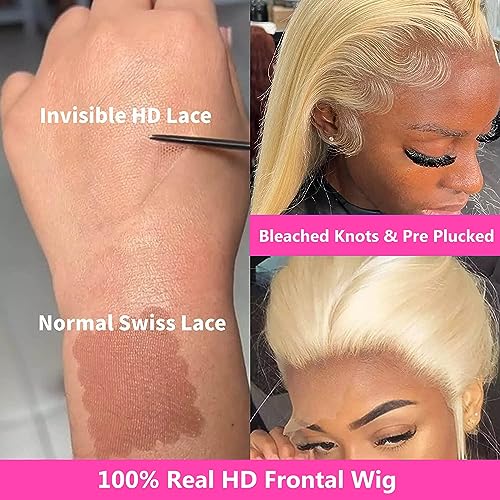 CGCFOYM Blonde 613 Lace Front Wig Human Hair 13x4 HD Transparent Straight Pre Plucked Frontal Wigs 180% Density