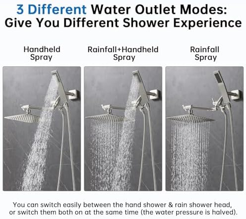 G-Promise All Metal 8 Inch Dual Square Shower Head with Handheld Combo, Rain Shower Head, Adjustable Extension Arm, Smooth 3-Way Diverter, 71 Inch Extra Long Hose - A Bathroom Upgrade (Brushed Nickel)