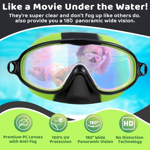Vvinca 2 Pcs Kids-Swim-Goggles with Nose Cover, Swimming Diving Mask Wide View Anti Fog UV Anti Shattered Lens for Kids 3-6