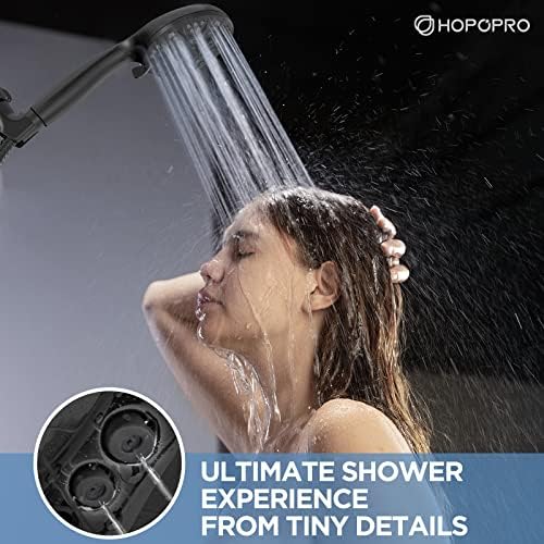 6-Mode High Pressure Handheld Shower Head Set, Consumer Reports Recommended HOPOPRO High Flow Hand Held Showerhead with 59 Inch Hose Bracket Teflon Tape Rubber Washers