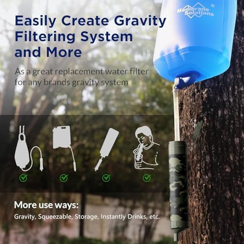 Membrane Solutions Straw Water Filter, Survival Filtration Portable Gear, Emergency Preparedness, Supply for Drinking Hiking Camping Travel Hunting Fishing Team Family Outing