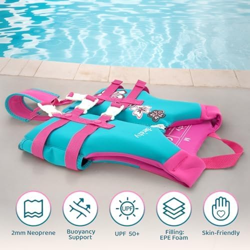 Zeraty Toddler Swim Vest Neoprene Kids Float Jacket Swimming Aid for Children Girls and Boys 20-30-40-50-60-70-80Lbs with Dual Adjustable Safety Straps