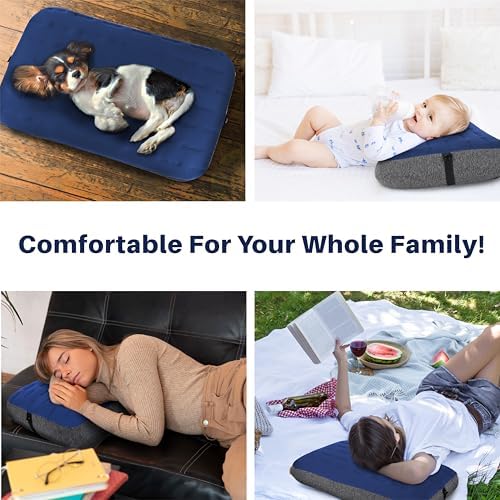 TREKOLOGY Camping Pillow - Large Inflatable (24"x15") for Home-Like Comfort, Portable & Ergonomic, Easy to Clean, Durable & Leak-Proof, Removable Strap for Secure Fit – ALUFT Ultra (Blue)