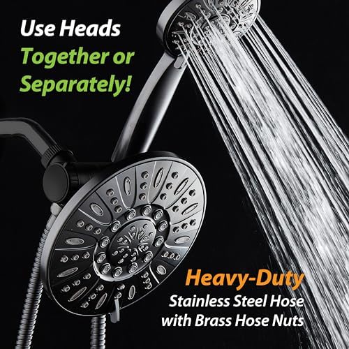 AquaDance for California - 7" Premium High Pressure 3-Way Rainfall Combo for Best of Both Worlds - Luxury 6-Setting Rain Showerhead and Hand Held Shower Separately or Together - Matte Black Finish