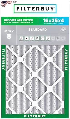 Filterbuy 16x25x4 Air Filter MERV 8 Dust Defense (1-Pack), Pleated HVAC AC Furnace Air Filters Replacement (Actual Size: 15.50 x 24.50 x 3.63 Inches)