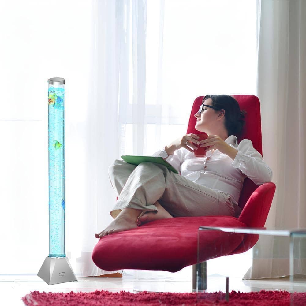 CALOVER 4FT Silver Sensory Bubble Tube Floor Lamp - Simulated Aquarium Relaxing Mood Light for Sensory Rooms, Home, Office | Perfect Christmas, Birthday Gift for Kids, Adults, Autism Therapy