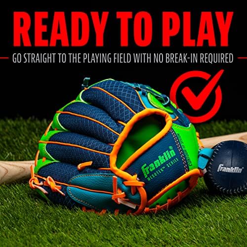 Franklin Sports Kids Baseball Glove + Ball Sets - Meshtek Youth Teeball Gloves for Kids + Toddlers - Left + Right Hand Throw Mitts + Glove Sets with Foam Balls - Boys + Girls Gloves - 9.5" Inch