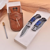 Set of 6 - Personalized Damascus Pocket Knife for Groomsmen -With Leather Sheaths - Custom Engraved Pocket Knives | Groomsman Gifts for Wedding, Groomsmen Proposal Gifts