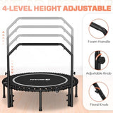 BCAN 450/550 LBS Foldable Mini Trampoline, 40"/48" Adult Fitness Trampoline with Bungees, U Shape Adjustable Foam Handle, Stable & Quiet Exercise Rebounder,Indoor/Outdoor Workout