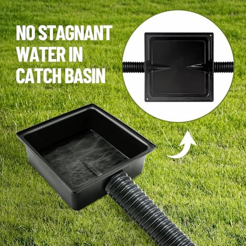 Gutter Downspout Extensions, NAACOO Upgraded 12x12in Catch Basin Low Profile Downspout Extender | No Deep Dig French Drain, Flexible Pipe Extension to 8.2ft, Protect House Foundation.