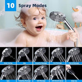 Hibbent All Metal 10'' Dual Filtered Rainfall Shower Head Combo, High Pressure Handheld Shower Head with 12'' Adjustable Curved Extension Arm, 20 Stage Shower Filter, 10-spray, 71'' Hose, Chrome