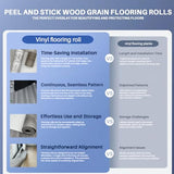 Wood Grain Peel and Stick Floor Tiles – 11.8” Width, Full Roll Length of 394" – Versatile Design for Any Space, Grey Self Adhesive Vinyl Flooring, Waterproof and Non-Slip Features