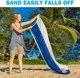 Blue Beach Blanket with Umbrella Hole 7ftx5ft- Water Resistant, Sandproof, Lightweight, Rip-Stop Nylon with Umbrella Hole & Sand Pockets, Camping Essentials, Beach Canopy Compatible