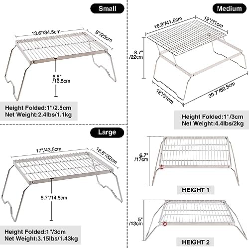 REDCAMP 17" Large Folding Campfire Grill 304 Stainless Steel Grate, Heavy Duty Portable Camping Grill with Carrying Bag for Outdoor Cooking Backpacking Hiking Picnics BBQ