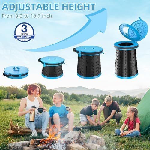 XXL Portable Toilet - 19.7"H Adjustable Foldable Camping Toilet, Luggable Loo with Lid, Strap,Toilet Bag for Camping, Hiking, Travel and Car