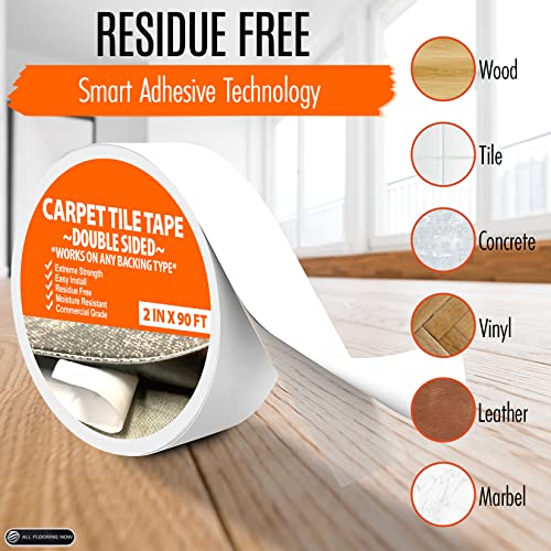 Carpet Tape Double Sided Heavy Duty Carpet Tile Tape 2inx90ft Rug Gripper Indoor Outdoor Grip Tapes for Area Rugs on Hardwood Vinyl Concrete Wood Turf Floor Adhesive Two Sided Stick