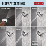 Delta Faucet 6-Setting In2ition 2-in-1 Dual Shower Head with ProClean Spray, Chrome Round Shower Head with Hose, Hand Held Shower Head, Chrome 75655
