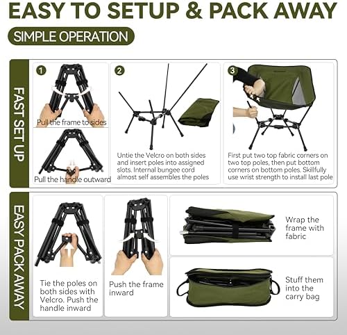 MARCHWAY Lightweight Folding Camping Chair, Stable Portable Compact for Outdoor Camp, Travel, Beach, Picnic, Festival, Hiking, Backpacking, Supports 330Lbs (Green)
