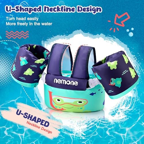 NEMONE Toddler Swim Vest for 22-70 lbs Kids Floaties Swim Jacket with Arm Water Wings for Girls Boys 2 3 4 5 6 7 Years Old Sea Beach Pool