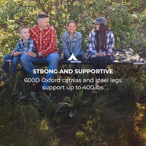 Teton Camping Cot with Patented Pivot Arm, Folding Camping Cot, Durable Heavy Duty Canvas, Comfortable Sleeping Bed for Adults, Portable