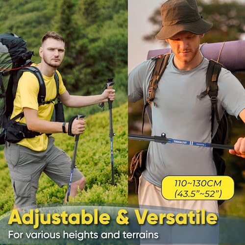 TREKOLOGY Hiking Poles with Real Cork Grips, Adjustable for Heights 5'2'' to 6'5'' – Lightweight Trekking Poles, Aircraft-Grade Aluminum, Compact Fold for Hiking & Backpacking (2pc Set) TREKZ Cork SE