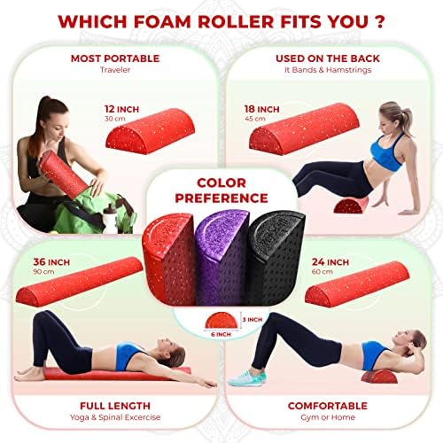 Yes4All High Density Half Round Foam Roller Support Pain Relieved, Physical Therapy, Back, Leg and Muscle Restoration, 12", 18", 24", 36"