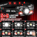 Headlamp Rechargeable 6Pack, 3000 Lumen Ultra-Light Bright Rechargeable Headlamp Flashlight with White Red Light, LED Headlight Motion Sensor, 5+5 Mode for Outdoor Camping Fishing Running Hiking