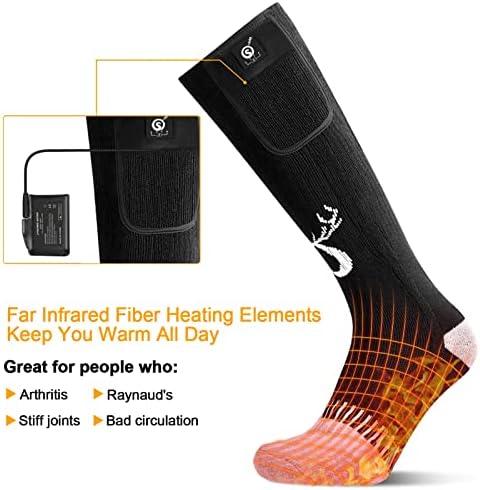 SNOW DEER Upgraded Rechargeable Electric Heated Socks,7.4V 2200mAh Battery Powered Cold Weather Heat Socks for Men Women,Outdoor Riding Camping Hiking Motorcycle Skiing Warm Winter Socks