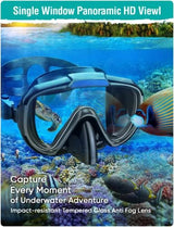 Snorkel Set Adults Snorkeling Gear Anti-Fog Panoramic View Swim Mask Dry Top Snorkel Kit with Carry Bag for Snorkeling Scuba Diving Swimming Travel