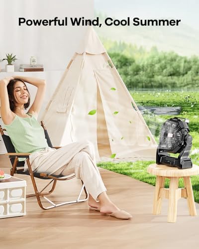 20000mAh Rechargeable Camping Fan with LED Lantern,Portable Battery Powered Outdoor Fan for Bedroom,Camping,Travel,Hiking,Beach,Office,Trave Accessories(Black)