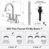 Bathroom Faucets for Sink 3 Hole, Hurran 4 inch Brushed Nickel Bathroom Sink Faucet with Pop-up Drain and Supply Lines, Stainless Steel Centerset Faucets for Sink Vanity RV