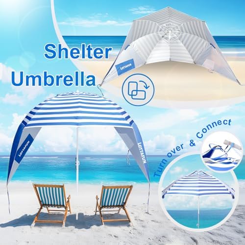 Beach Shelter Umbrella Premiere UPF 50+ Umbrella Shelter for Sun and Rain Protection for Adult (10-Foot,Blue Stripe)