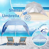 Beach Shelter Umbrella Premiere UPF 50+ Umbrella Shelter for Sun and Rain Protection for Adult (10-Foot,Blue Stripe)