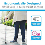Designer Walking Cane with Offset Handle, Lightweight Adjustable Walking Stick with Carrying Strap,"Black w/Blue and Pink Flowers" Design, Black W/Blue and Pink Flowers