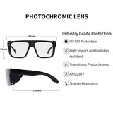 BINGKING UV400Transition Photochromic Safety Glases Light to Dark Grey Lenses ANSI Z87 Impact Approved Wraparound Style Frame (Black)