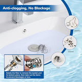 Hibbent 2 Pack 3 in 1 Bathroom Sink Drain Strainer, Universal Pop Up Stopper with Removable Stainless Steel Filter Basket Hair Catcher, Sink Plug for 1.1''~2.36'' Basin, Brass Bullet Core, Chrome