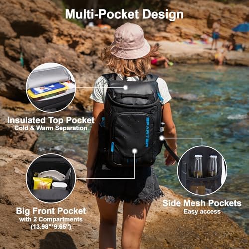 Backpack Cooler Insulated Leak Proof 30/45 Cans, 2 Insulated Compartments Thermal Bag, Portable Lightweight Beach Travel Camping Lunch Backpack for Men and Women