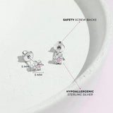 In Season Jewelry CZ Flower Kids Earrings - 925 Sterling Silver Hypoallergenic Earrings for Girls with Secure Screw Backs - Safe & Comfortable for Toddlers, Kids & Little Girls, Clear & Pink