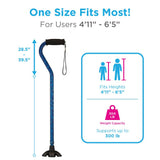 NOVA Medical Products Sugarcane, Walking Cane with All Terrain Rubber Quad Tip Base and Carrying Strap, Waves Design, Blue Rain
