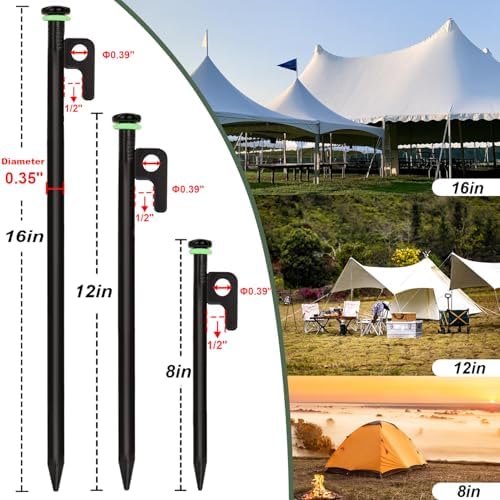 20Pcs Tent Stakes, 16in Heavy Duty Tent Stakes, Dia 0.35" Forged Steel Stakes Heavy Duty for Tent Used on Rocks, Grassland, Snowfield(20Pcs 16in Stakes)