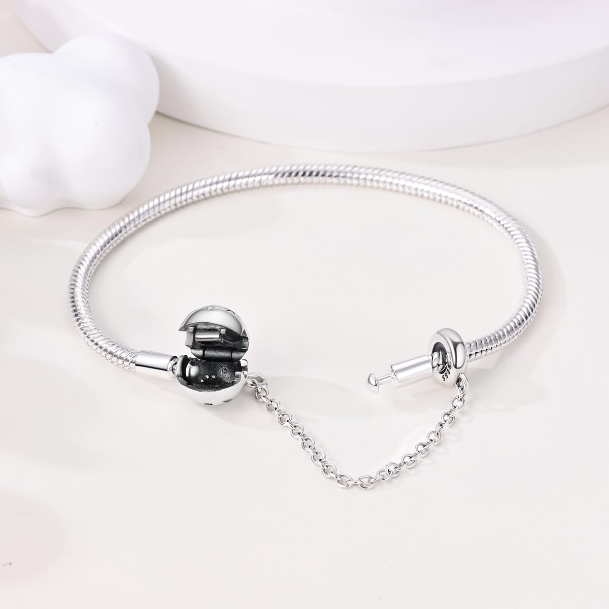Parmuz 925 Sterling Silver Snake Charm Bracelet for Woman